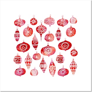 Retro Christmas Baubles Watercolor Posters and Art